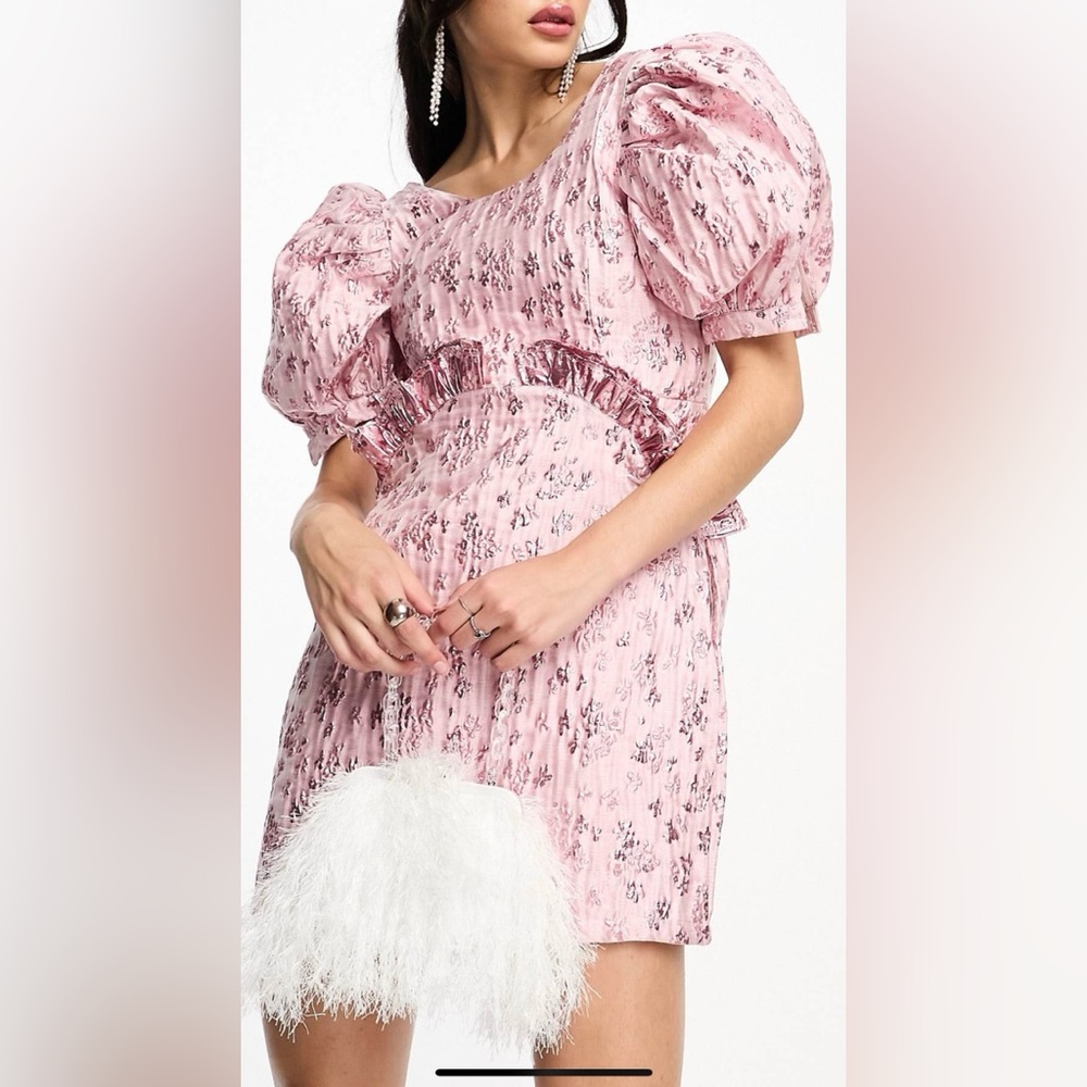 Sister Jane | Jacquard Scoop Neck Mini Dress | Metallic Pink